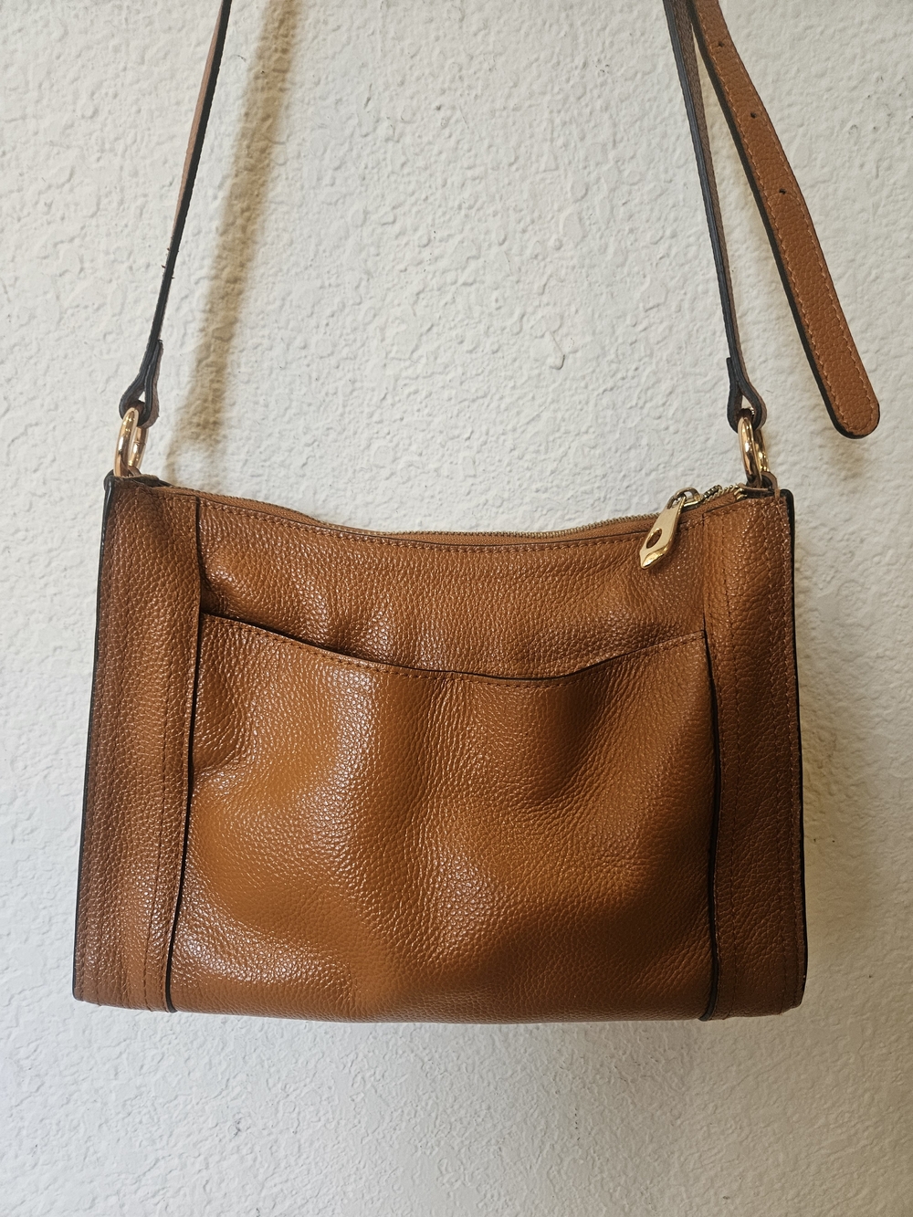 Kattee Brown Cowhide Leather Shoulder Crossbody Bag Front Pocket Minimalist